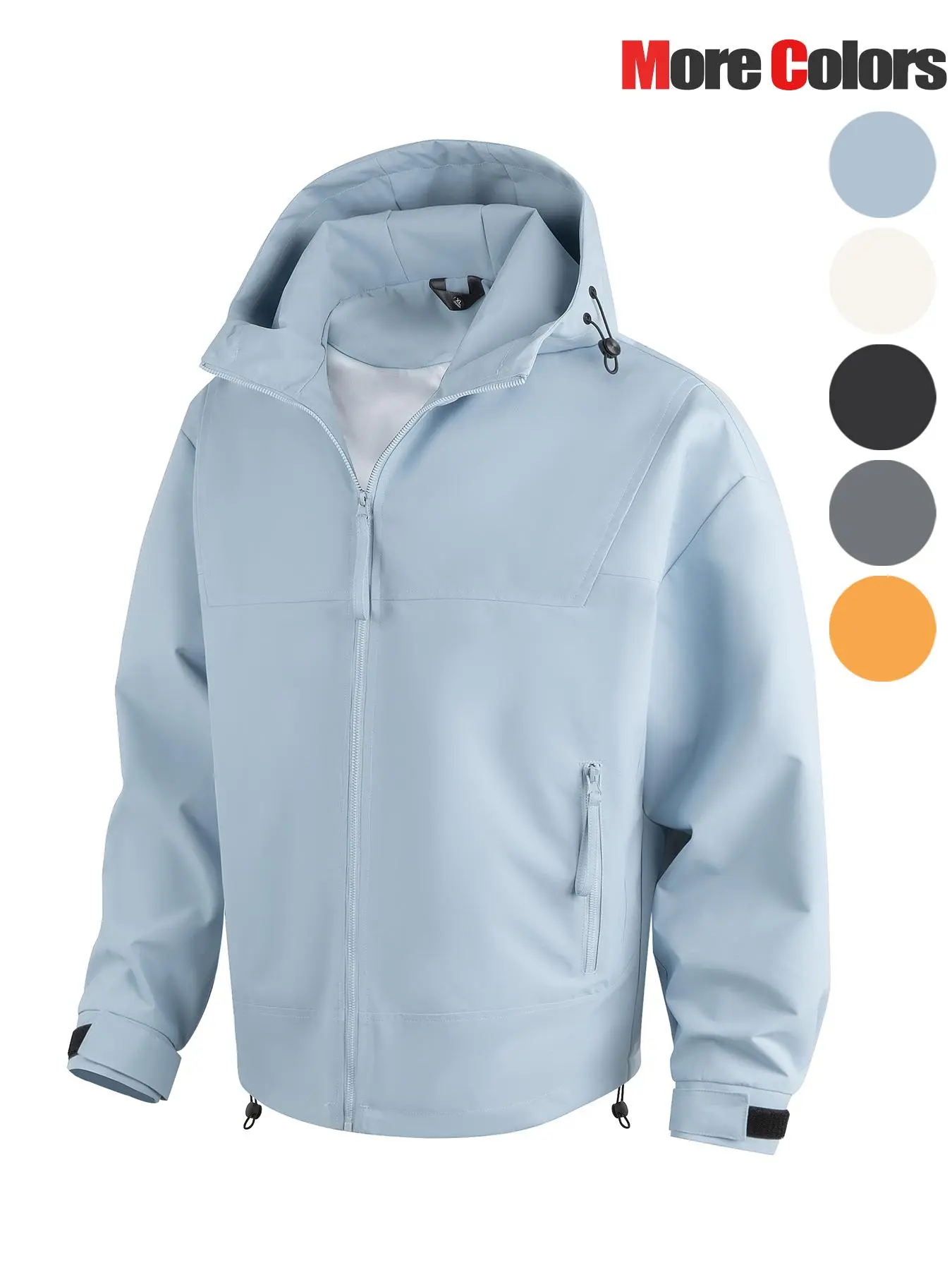 Men's Solid Color Windproof Waterproof Hooded Jacket, Loose Casual Long Sleeve Zip Up Jacket for Outdoor Activities, Fashion Men's Clothes for All Seasons