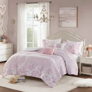 360 Stand Oliena Vintage Floral Paisley Microfiber Print Comforter Set - Twin/Twin Extra Large (68x90x1 in), Pink, Hypoallergenic Polyester Fiber, Machine Washable, Cottage Vibe Bedding, Twin Size Bed