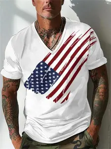 Men's Sporty Short Sleeve Summer Fashion Print T-Shirt, Gym Running Training Muscle Showcasing, Fitted Style for Active Men