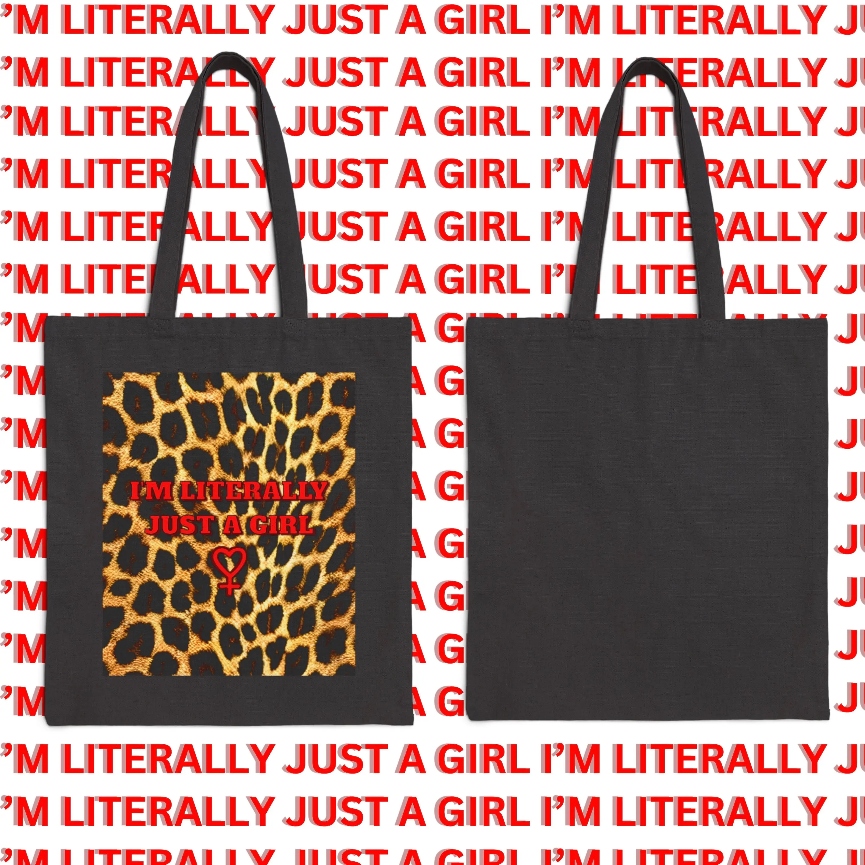 Im Literally Just a Girl Cotton Canvas Tote Bag Cheetah Print Y2K cute Black bag Very Demure