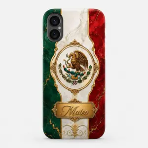 Personalized Mexico Flag Phone Case Compatible with iPhone 17/16/15/14/13/12/11, Custom Name Faux Wood MagSafe Protective Cover, Mexican Flag Gift