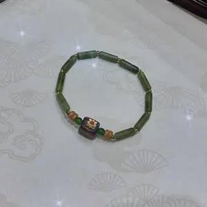 Oriental Jade Rhyme Bracelet - Handcrafted Olive Jade & Antique Gold Inlay  Style Bracelet for Anniversary & Holiday Gifts
