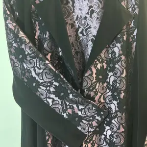 Lina Abaya Jacket Style - Elegant Black & Purple Lace Design Long Sleeve Open Front Abaya for Women