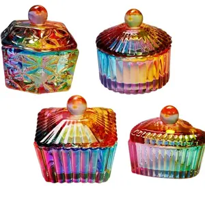 4Pcs Royal Embossed Clear Glass Apothecary Jar With Lids, Candy Jar Containers Wedding Candy Buffet Jars Crystal Jewelry Box Food Jar