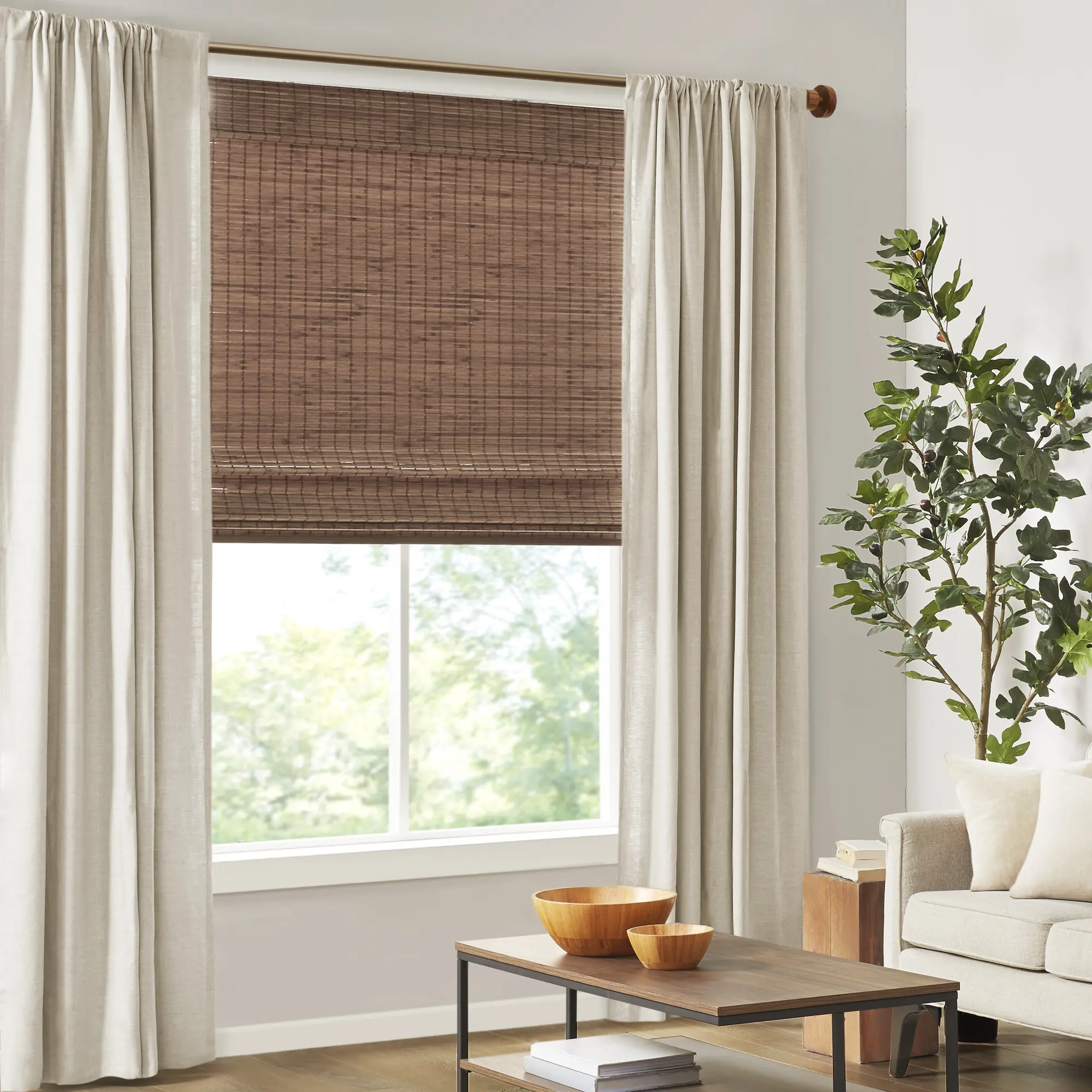 Natural Bamboo Light Filtering Roman Shade - 64"L Ready-to-Install Sunlight Dimming Panels, Stretch, Shrink and Some Warpage Features for Household Window Coverage
