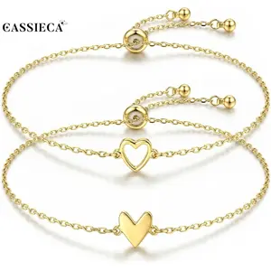 CASSIECA Friendship Bracelets for Women 2Pcs Matching Heart Bracelet Set 14K Gold Plated Dainty Link Chain Adjustable Jewelry Gifts for Best Friend Soulmate, Valentine's Day Gifts, Bracelet Stack, Dainty Look SummerVibes