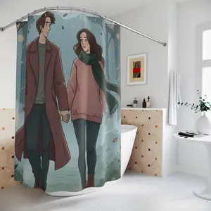 Couple Walking in Fall Forest Shower Curtain | Romantic Autumn Scene