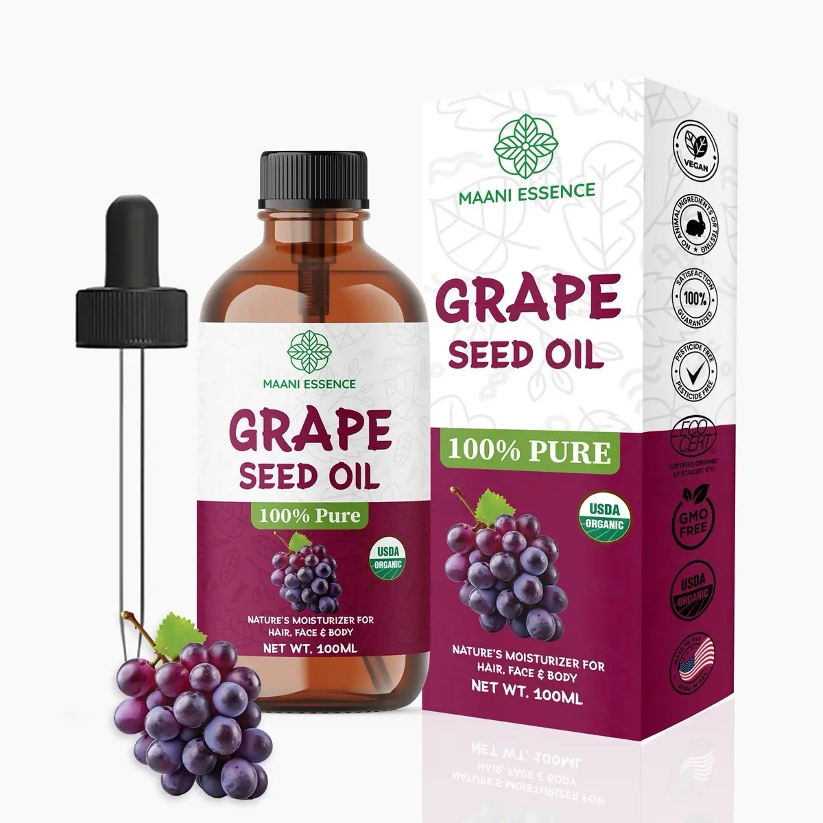 100ML LARGE ORGANIC GRAPE SEED  Massage OIL PURE AND NATURAL -NON GMO - MADE IN USA