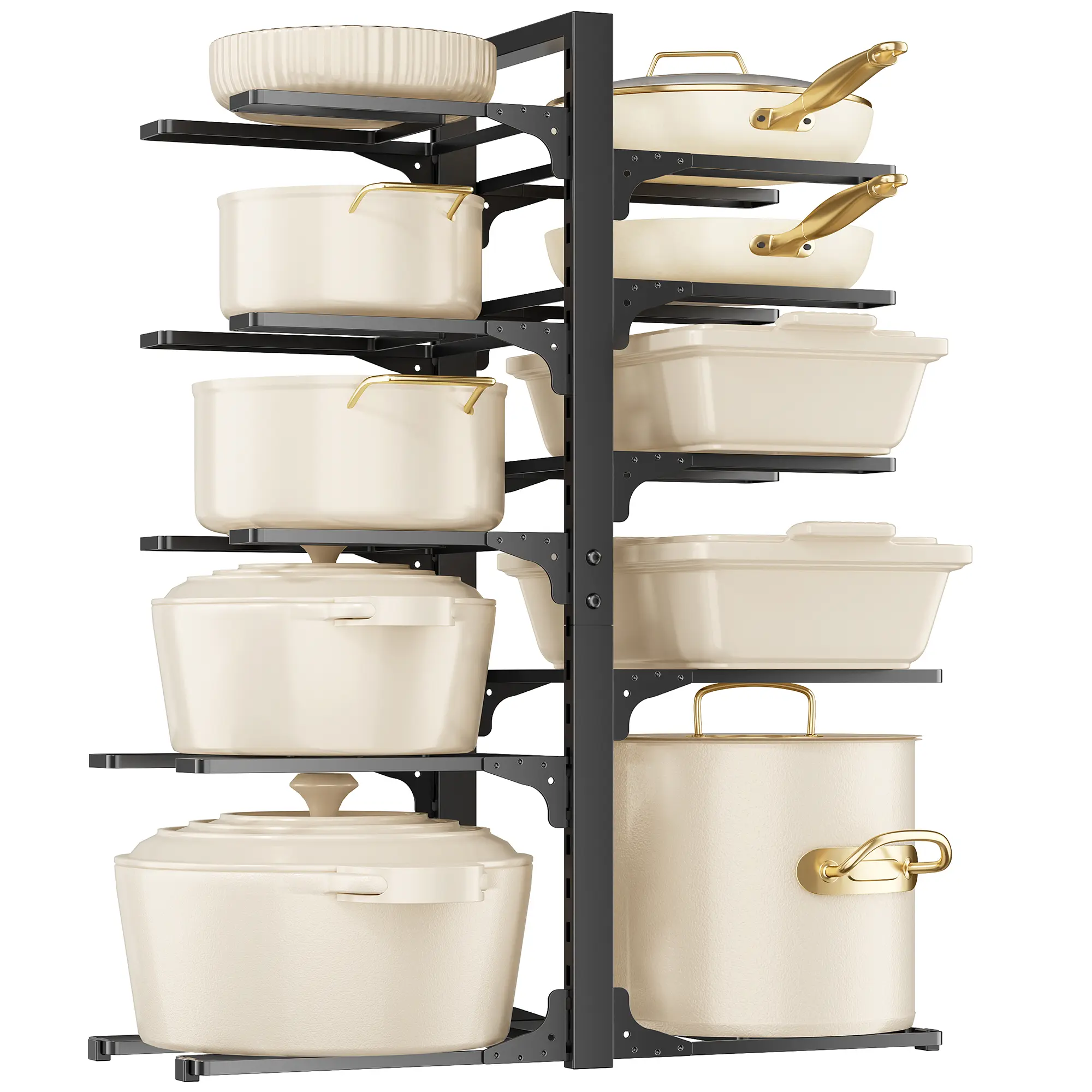 10-Tier Pots and Pans Organizer Rack, Pots and Pans Organizer Under Cabinet Adjustable, 23.62" H for Cast-iron Pans