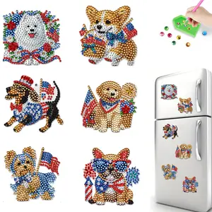 6pcs 2D/flat Acrylic DIY Independence Day Design Diamond Painting Magnets DIY Art Fridge Magnet Refrigerator Sticker Refrigerator Diamond Art Magnets Crystal Art Craft for Adults Beginners Home Decors