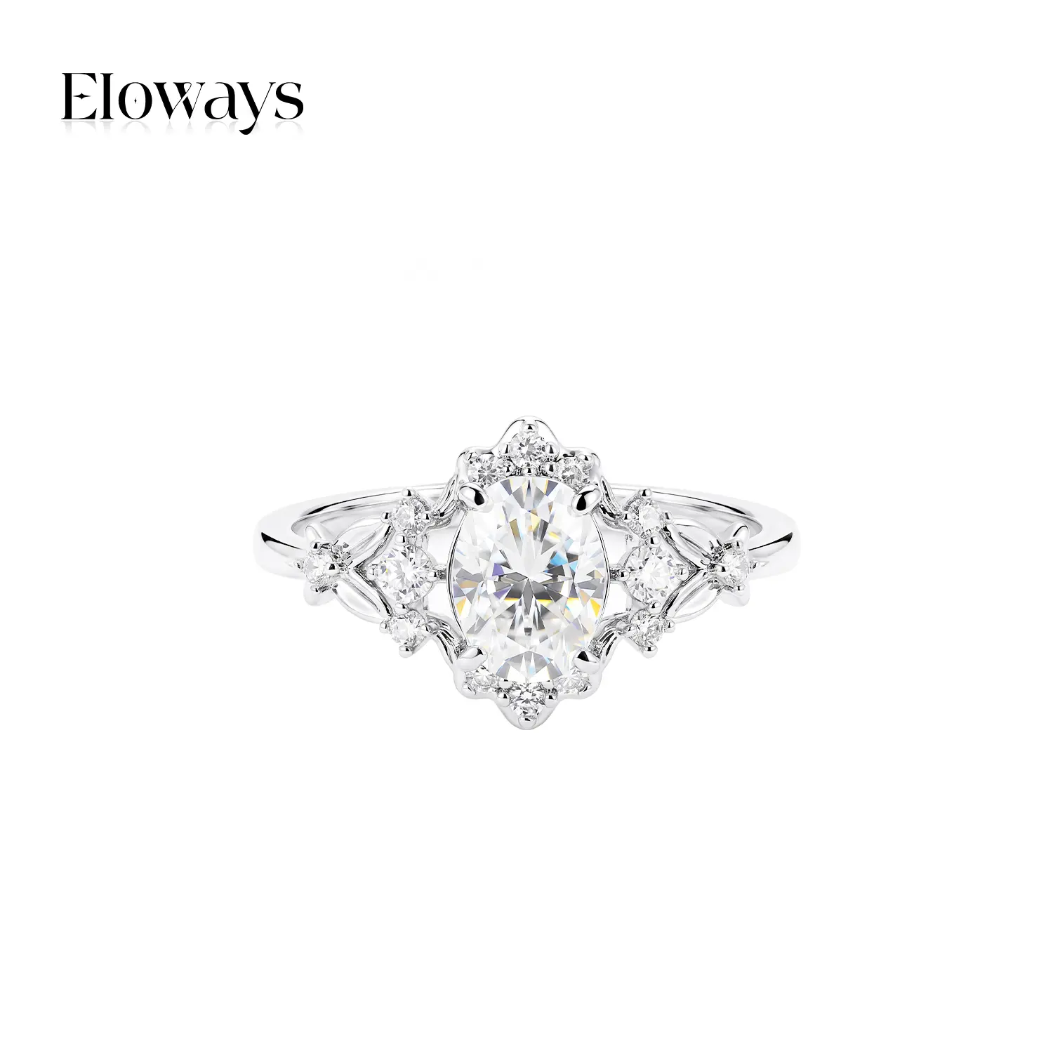 1.79ct Moissanite Ring Silver Plated Brass Oval Cut Engagement Ring for Women Vintage Starburst Halo Cluster Antique Wedding Band Marquise Leaf D Color VVS1 Fashion Jewelry Perfect Gift Birthday Mother's Day Christmas Valentine's Day Box Included