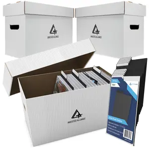 Bundle Pack - Premium Short Comic Book Storage Box (3 Pack) | Thick White Corrugated Paper Storage Box For Comics With Lid & Handles & Black Comic Book Dividers (25 Pack)
