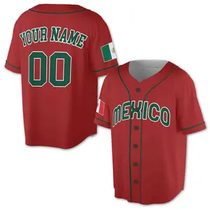 Customize Name, Number Red Mexico Baseball Sports Custom Name and Number 3D All Over Print Baseball Jersey Shirt Size S-5XL