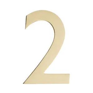 Architectural Mailboxes  House Number 2, Polished Brass - 5 in., Decor, Signs, Metal, Flush Mount