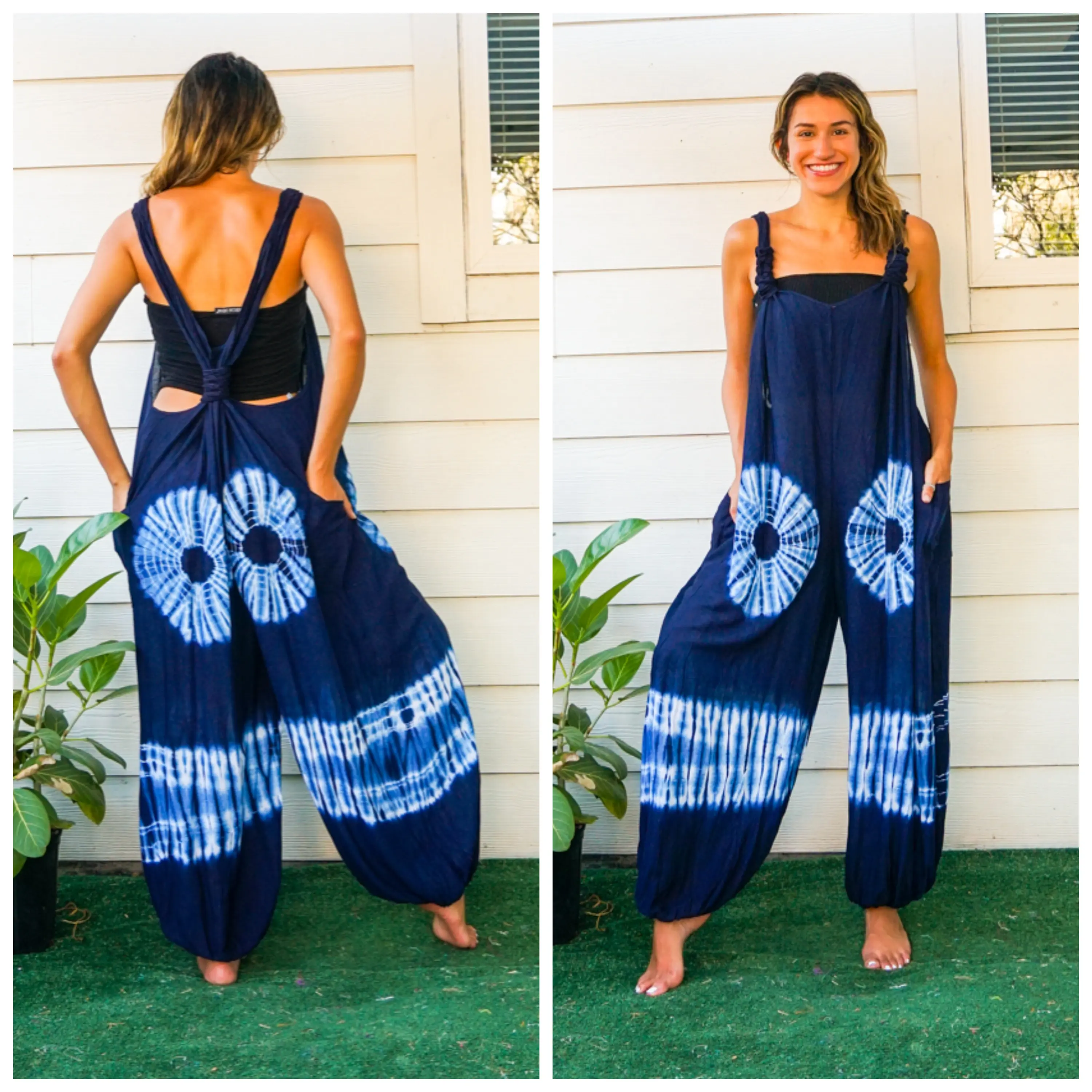 Shibori Tie Dye Hippie Dungarees Overalls Jumpsuits Rompers Pants