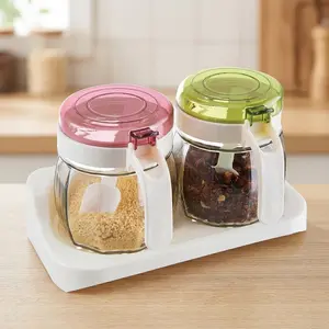 Kitchen Spice Jar Set 2 Piece With Lids Salt & Pepper Storage Containers