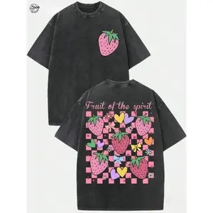 Y2K Retro Men'S Washed T-Shirt with Fruit of The Spirit Strawberry Pattern Street Style Fun Design Fashion Trendy Loose Casual Celebration Party Holiday Gift