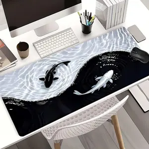 Extra Large Yin Yang Koi Waves Mouse Pad Gaming Desk Pad, Computer Keyboard Mousepad with Non-Slip Rubber Base Durable Stitched Edge Perfect Gift for Home and Office Christmas