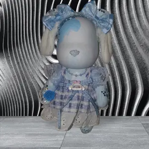 9in  Bear painted with dress/clay dolls