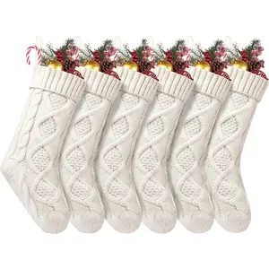 Christmas Stockings, 6 Pack 18" Large Knit Stocking & Decor for Family Holiday Xmas Party Gift, Ivory White
