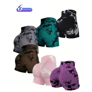 Women’s tie-dye print sports shorts — casual, comfortable, breathable, high-waisted fitted shorts suitable for yoga, gym workouts, and running; women’s sportswear for all seasons; sports shorts; sports casual shorts; comfortable elastic shorts.