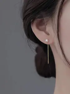 1 pair of simple and elegant pearl tassel ladies earrings high-grade all-match show temperament