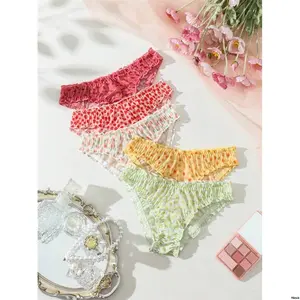 SleepwearBasics5pcs SheinUnderwear SetVintage CuteNetYarn FruitPrintLow - RiseTrianglePanties