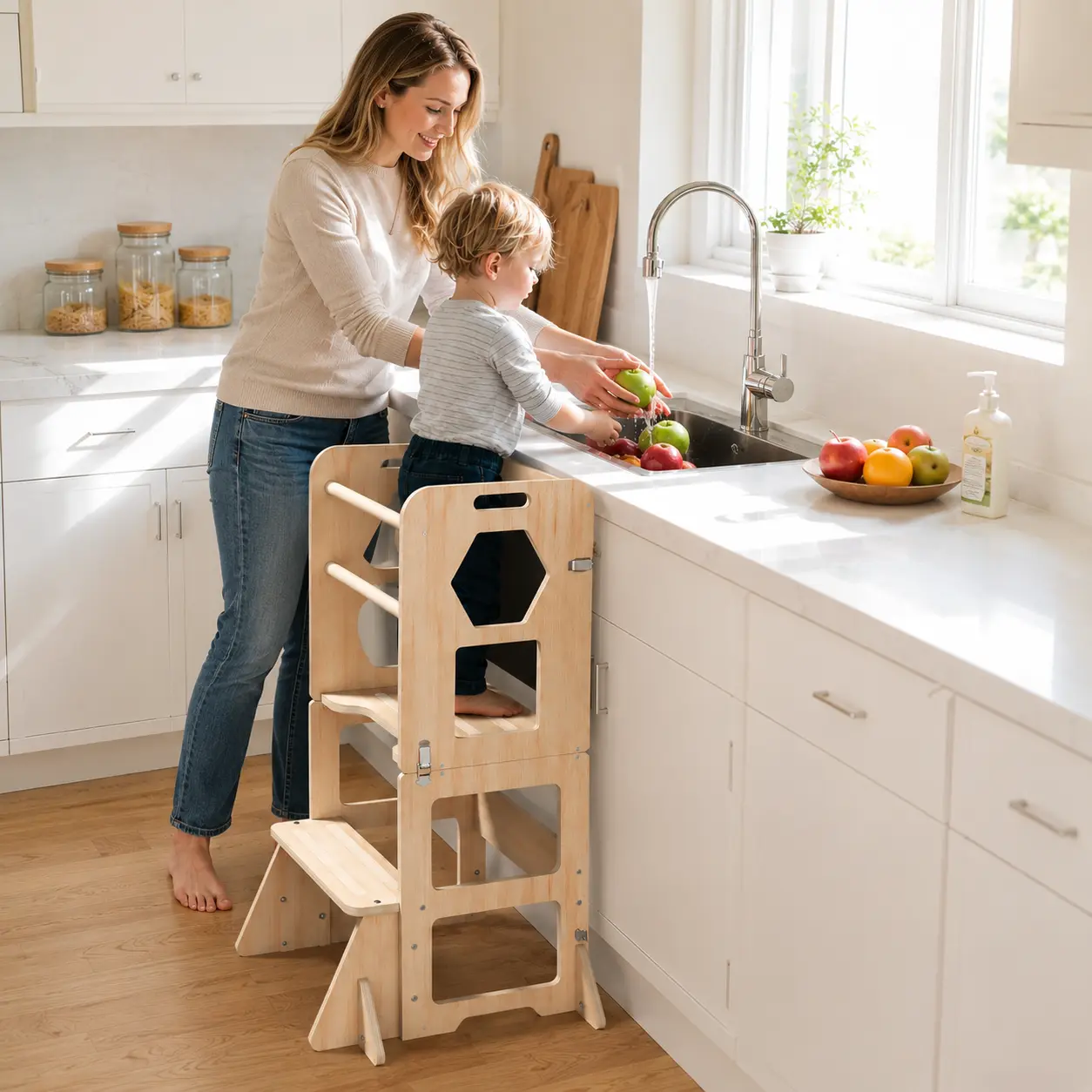 4-in-1 Toddler Kitchen Step Stool- Foldable Learning Tower with Blackboard for Kids Ages 1-3 4-in-1 Toddler Kitchen Step Stool- Foldable Learning Tower with Blackboard for Kids Ages 1-3
