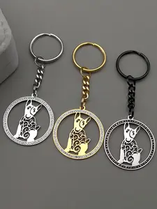 Funny Bullhead Terrier Keychain For Women Men Stainless Steel Gold Color Rhinestone Doggie Puppy Animal Bag Keyholder