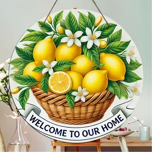 Lemon Pattern Wooden Hanging Sign, Welcome To Our Home Letter Pattern Hanging Decor, Wall Art Decor for Home Office, Kitchen, Cafe, Bar Club