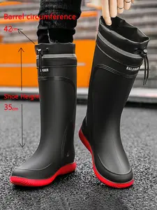 Men's Winter Fleece Lined Long Boot, Trendy Warm Durable Rain Shoes, Anti-Slip Wear-Resistant Design, Outdoor Activities, Rain and Snow Weather