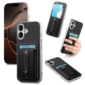 Wallet Card Holder Finger strap Grip Phone Case for Apple iPhone 17 16 15 14 13 12 11 Pro Max, Stylish Protection Black For Man and Girl