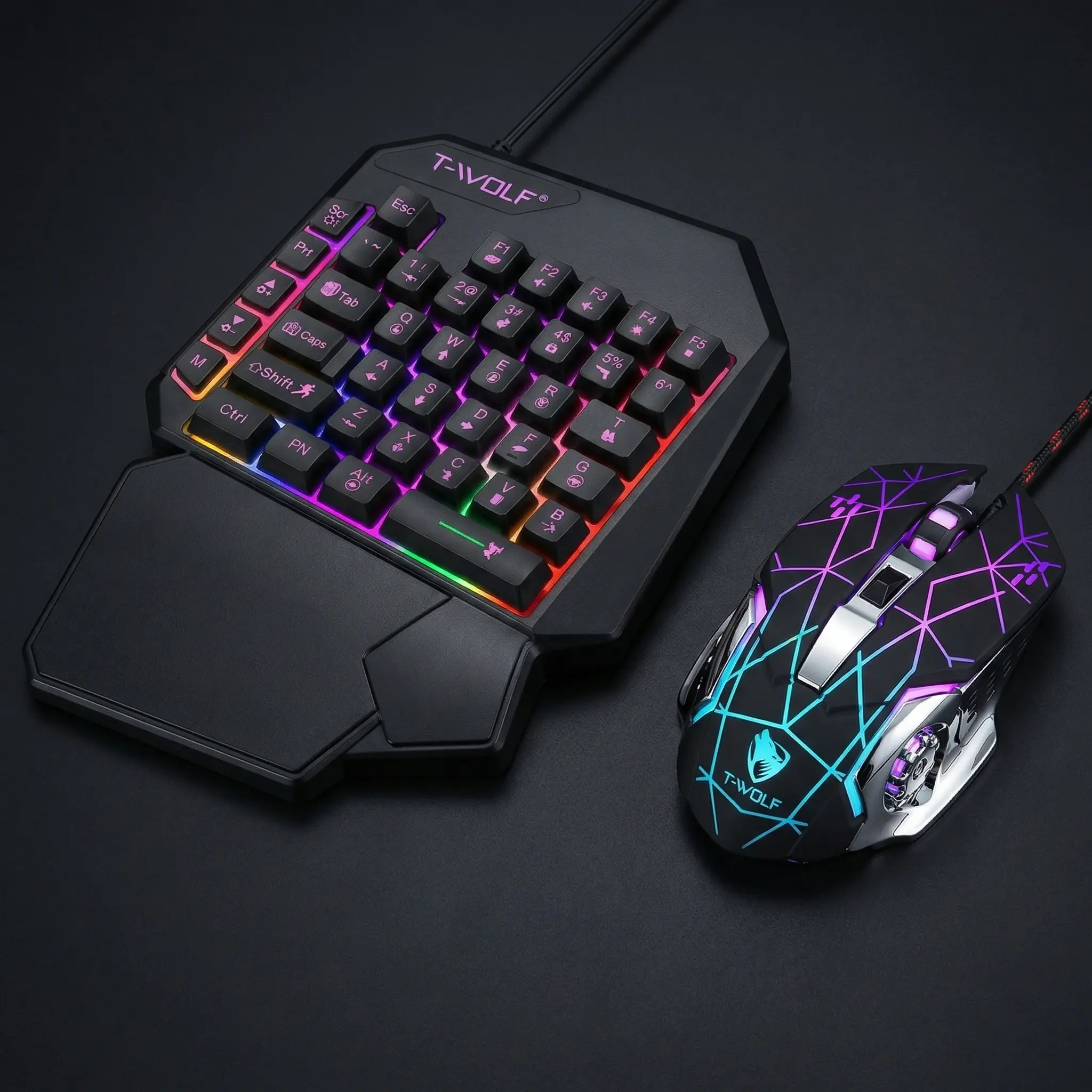 T-WOLF Wired USB Gaming Keyboard & Mouse Combo Set - 40-Key Half-Size ABS+Metal Keyboard with Wrist Rest, Adjustable DPI Device for PC, Mac, Laptop - Modern Combos, Gaming Accessories, Modern Keyboard & Mouse Combos