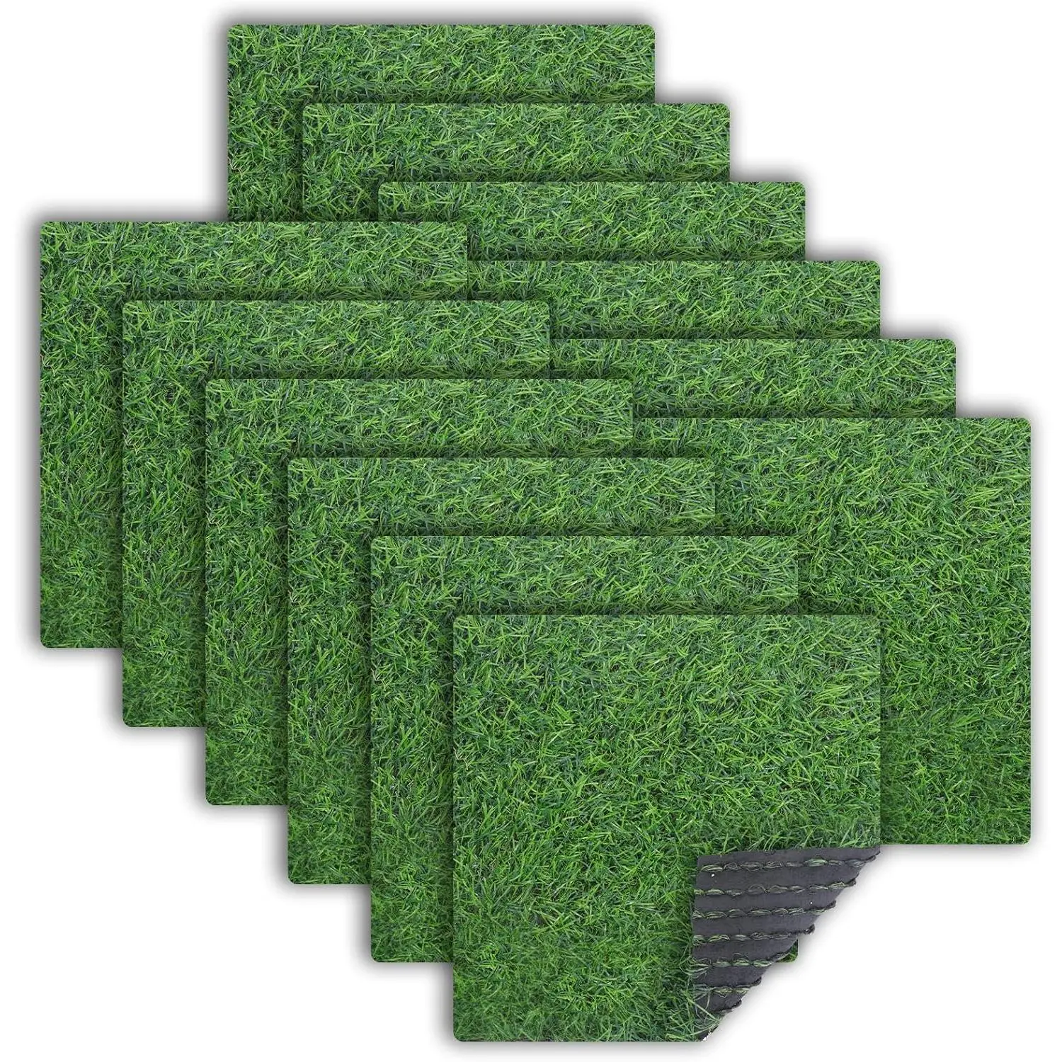 12 Pcs Artificial Grass Tiles 12 x 12 Inch Turf Grass Squares Fake Turf Grass Patch Grass Carpet Indoor Realistic Grass Rug for Miniature Balcony Decor