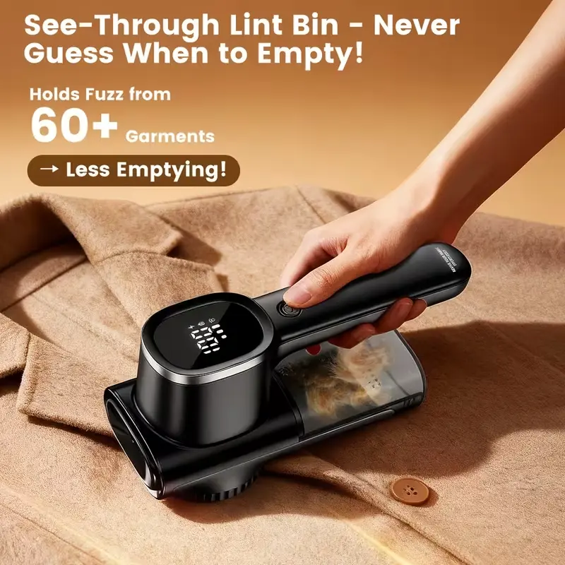 Local warehouseRechargeable Lint Remover Fabric Shaver - 6-Leaf Blades, 3-Speed Digital LED Display with LED Lighting, Effective Fuzz/Lint Ball Remover for Clothing, Sweater & Furniture, Black