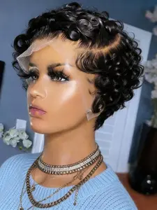 Pixie Cut Wig 8inch 13x4 lace frontal wig Human Hair Wigs Short Bouncy Curly Pixie Cut Wigs For Women Wave Wig