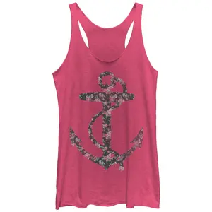Women's Lost Gods Nautical Floral Print Anchor Racerback Tank Top