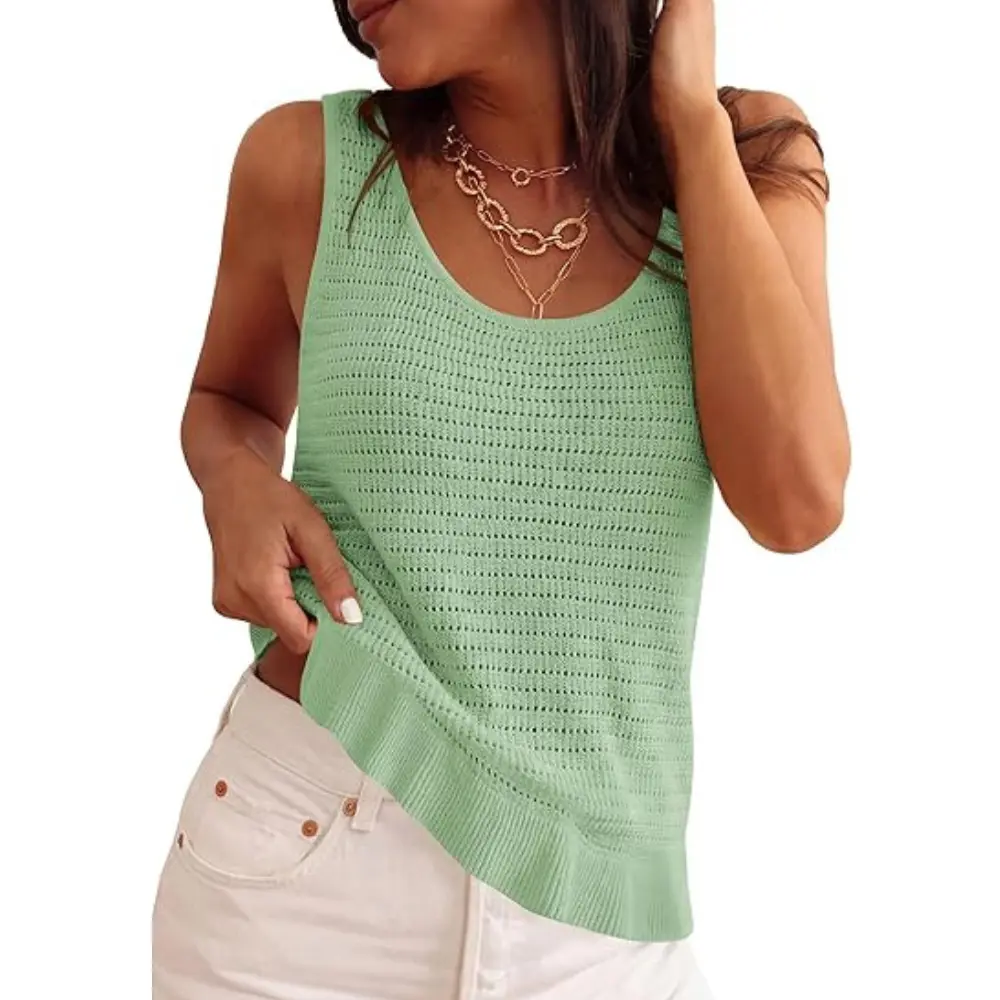 PRETTYGARDEN Crochet Tops for Women Resort Wear Cute Summer Boho Knit Sleeveless Sweater Vest Tank Tops Spring Outfits