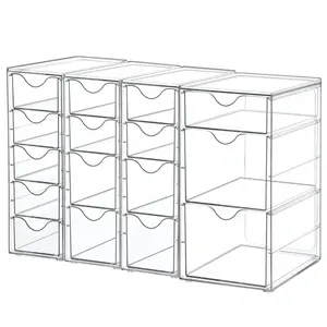 【Live only】Vtopmart Acrylic Organizer with 16/30/32 Drawers Clear Storage Drawers for Office Supplies Makeup Jewelry Art Crafts, Non-Slip Water&Dust Proof, Drawer Options for Desk Vanity Pantry
