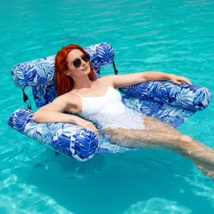 ONERIR Tropical Leaf Inflatable Pool Float Chair with Fabric Cover & Mesh Sling High Buoyancy Fast Inflating Deflating for Summer Fun in Pool or Backyard