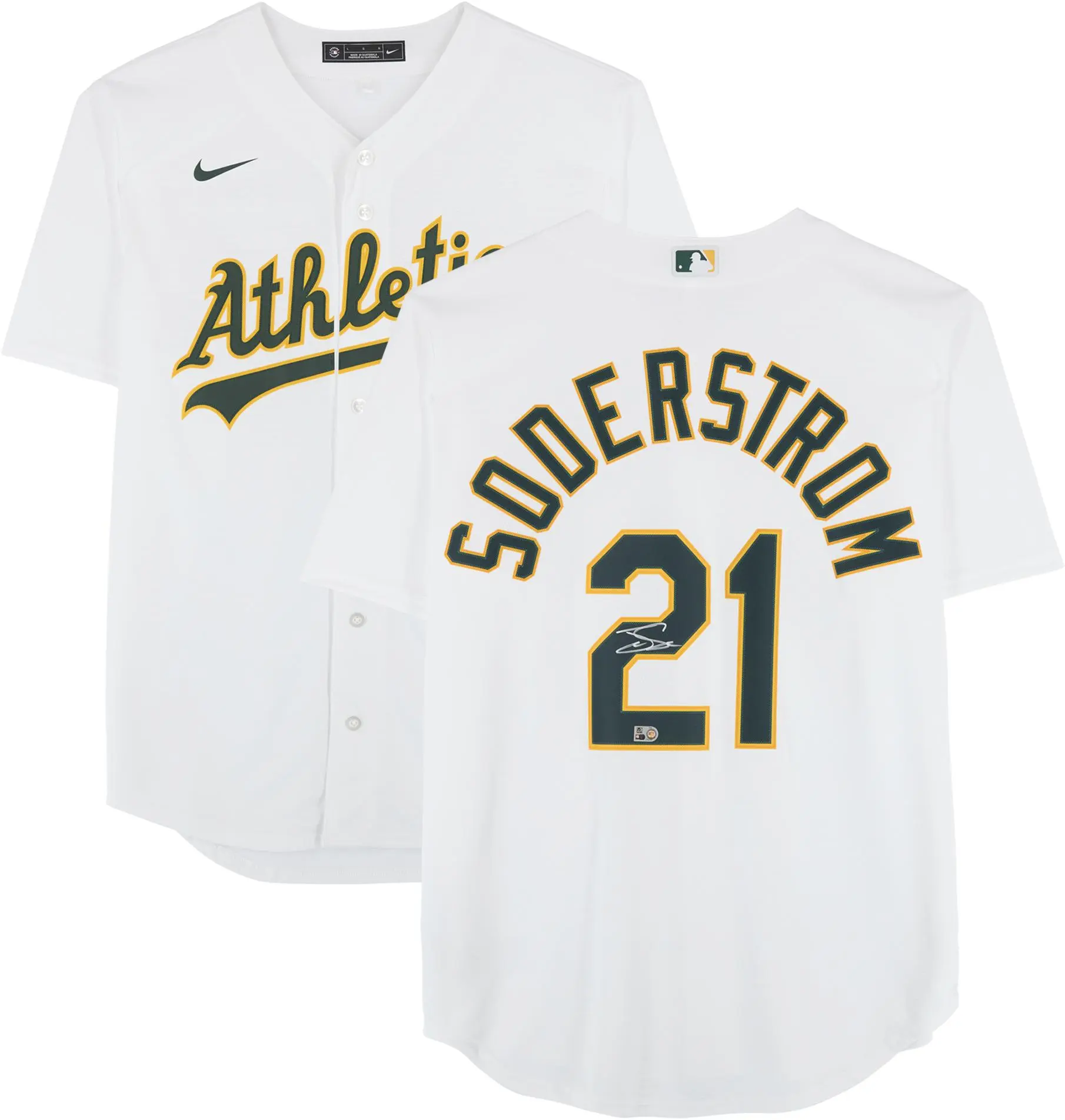 Tyler Soderstrom Athletics Autographed White Nike Replica Jersey - Fanatics Authentic Certified