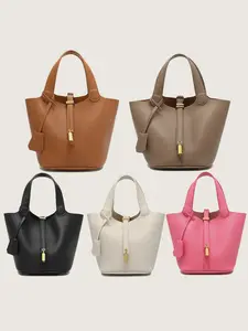 PU Basket Handbag Fashion Tote Bag Simple Texture Inner Pocket Solid Color, Elegant Bags, Stylish and Practical Shoulder Bag for Everyday Use, Casual Commuter Bag