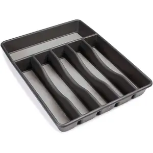 Silverware Organizer Large Grey Plastic with Six Raised Dividers, Non-Slip Base, Removable and Portable Design for Kitchen Organization