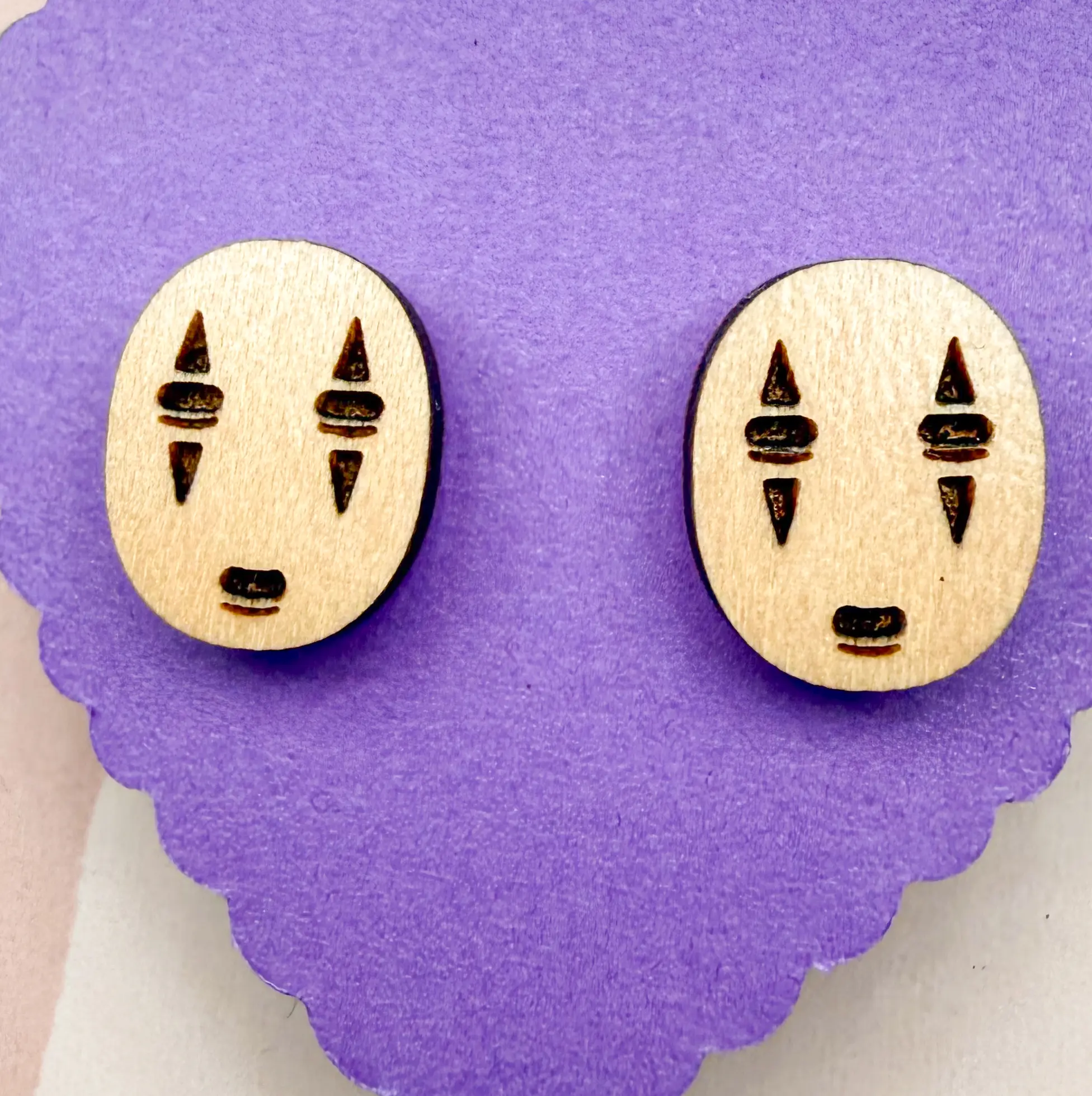 Cute, lightweight wooden stud earrings for sensitive ears, laser cut with plastic backs.