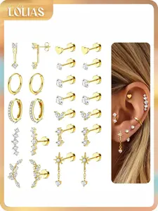 LOLIAS Hypoallergenic Flat Back Earrings-Cartilage Earring Stacks-Surgical Steel Earrings for Sensitive Ears - Small Stainless Steel Flatback Stud Hoop Earring Sets for Helix Tragus Conch Daith Multiple Piercing Jewelry Trendy