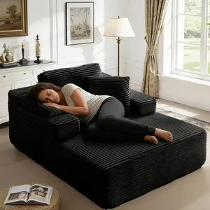 67 Inch Oversized Chaise Lounge Chair Indoor with 3 Pillows, Deep Seat Sleeper Cloud Couch Reading Chairs,Upholstered Boneless Sofa Bed, Cloud Sofas Couches for Living Room, No Assembly Required,Black