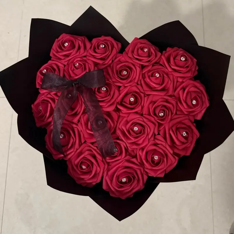 Eternal Burgundy Amour Heart Shaped Bouquet Ramo Perfect gift for Birthday, Graduation, Anniversary, or “Just Because”