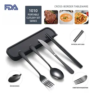 304 stainless steel tableware set, outdoor camping portable knives, forks, spoons and chopsticks four-piece set of boxed tableware