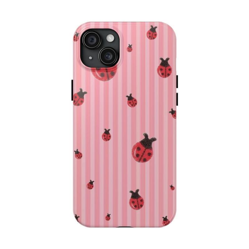 Vintage Ladybug Pattern Phone Case – Cute Polka Dot & Floral Design for iPhone.