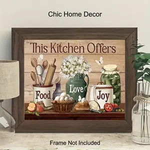 Charming Vintage White Flower Kitchen Wall Art - 'This Kitchen Offers Food' Christian Decor for Living Room, Bedroom, Bathroom - Unframed, Perfect for Room Decor